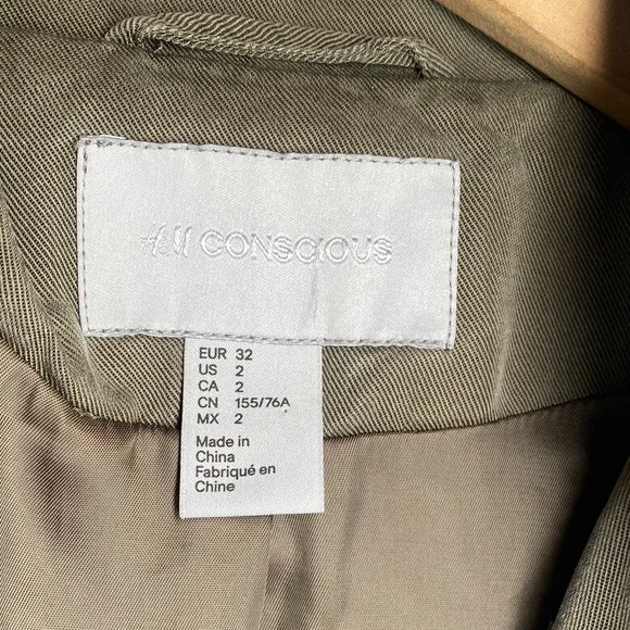 H&M Conscious Utility Jacket Olive Green Womens XS Size 2 Military Style - Picture 2 of 10